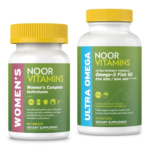 [BRSROYICAECQ223H] Noor Vitamins Women's Multivitamin and Omega Fish Oil Supplement Bundle