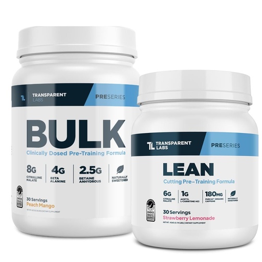[BRSRE2QQO4FBODIU] Transparent Labs Bulk Pre-Workout (30 Servings, Peach Mango) & Lean Pre-Workout (30 Servings, Strawberry Lemonade)