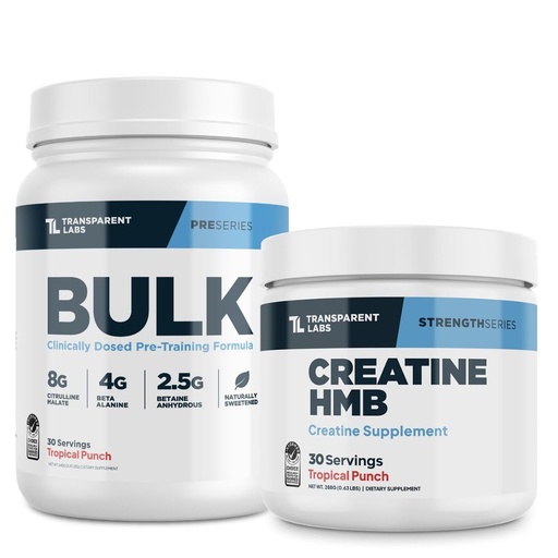 [BRSRE2Q6OECWACTH] Transparent Labs Bulk Pre-Workout Powder (30 Servings, Tropical Punch) & Creatine HMB (30 Servings, Tropical Punch)