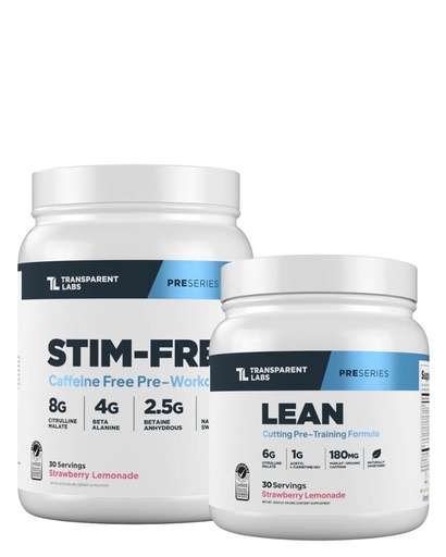 [BRSRE2YLO4CW22Q6] Transparent Labs Stim-Free Pre-Workout Powder (30 Servings, Strawberry Lemonade) & Lean Pre-Workout (30 Servings, Strawberry Lemonade)