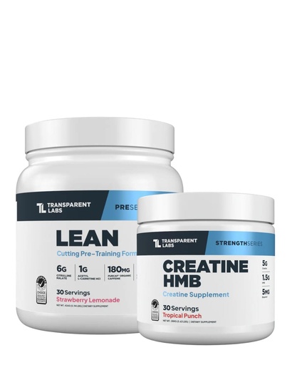 [BRSRE2Q6OR6RO3LK] Transparent Labs Lean Pre-Workout (30 Servings, Strawberry Lemonade) & Creatine HMB (30 Servings, Tropical Punch)