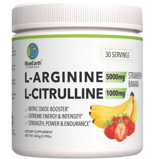 [BRSWYBQ7OAIBM3L4] L-Arginine 5000mg + L-Citrulline Complex Powder Supplement Drink Mix - Nitric Oxide Booster for Heart Health, Blood Flow & Energy - 30 Servings (Strawberry Banana)