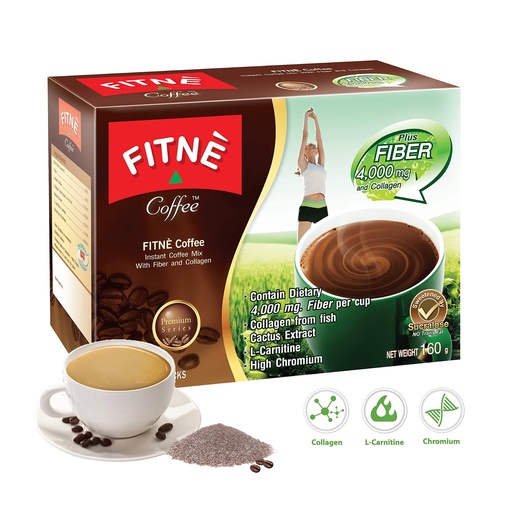 [BRSWYBIROIJQMHLF] FITNE Premium Instant Coffee Packets Mix with Fiber 4,000 mg Collagen Cactus Extract L-Carnitine High Chromium No Sugar Sucralose Sweetener, 10 Sachets