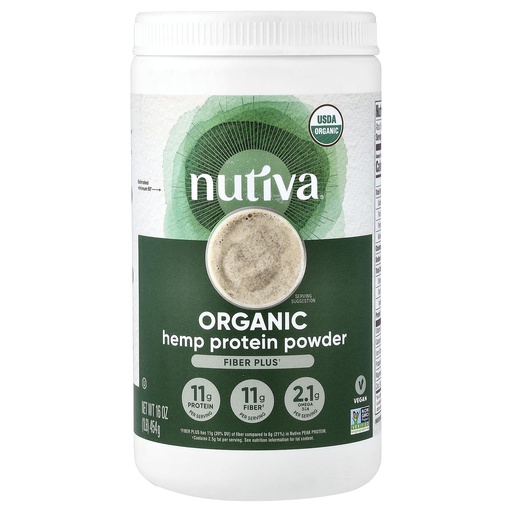 [BRSWIZ35CENQYYDY] Nutiva USDA Organic Cold-Pressed Raw Hemp Seed Plant Protein with Hi-Fiber and Essential Amino Acids Powder, Non-GMO, Whole 30 Approved, Vegan, Gluten-Free & Keto, 16 Oz