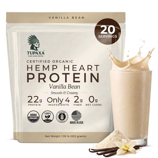 [BRSRGCQBPJ6RE2DV] USDA Organic Hemp Protein Powder for Women & Men - Vanilla Bean Pure Natural - Plant Based Powder, Vegan, Gluten Free, Keto - Hemp Seed Powder Cold-Pressed (20 Servings (1.39 lb), Vanilla)