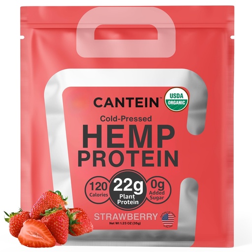 [BRSRE2Y7O4CBEHTU] Organic Plant-Based Protein Powder - 100% Hemp Protein Vegan Shake Mix - Lactose, Dairy & Gluten Free, Clean Natural Strawberry (1 Serving)