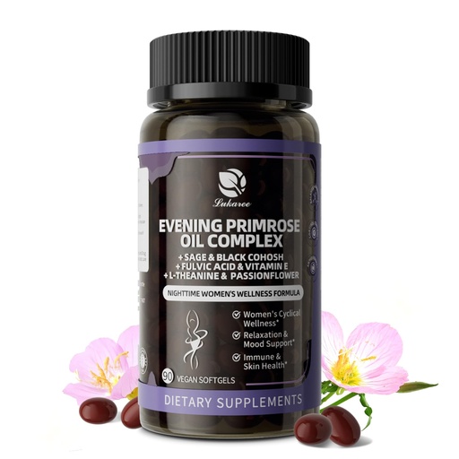 [BRSREFQOAUNRED3G] Lukaree Evening Primrose Oil Complex for Women – Hormone Wellness with Cold-Pressed EPO, 10% GLA, Sage, Fulvic Acid, L-Theanine – Supports Cyclical Balance, Mood, Skin & Immune Health, 90 Softgels