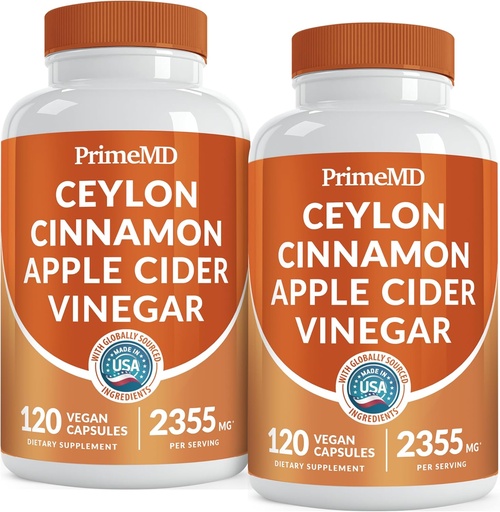 [BRSW2BQTCN7QIEQ2] 5-in- 1 Cinnamon Ceylon Capsules 235mg - Apple Cider Vinsules dengan Turmeric, Panax Ginseng, dan Bioperine (120 Count, Pack of 2)