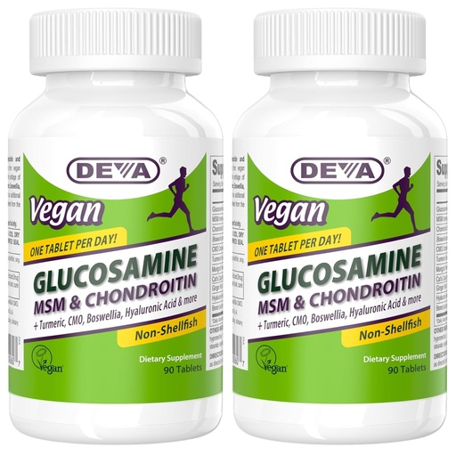 [BRSRAYY3DEPB4HTF] DEVA Vegan Glucosamine MSM & Chondroitin + Turmeric, CMO, Boswellia, Hyaluronic Acid & More, Improved Non-Animal Formula, 90 Tablets (Pack of 2)