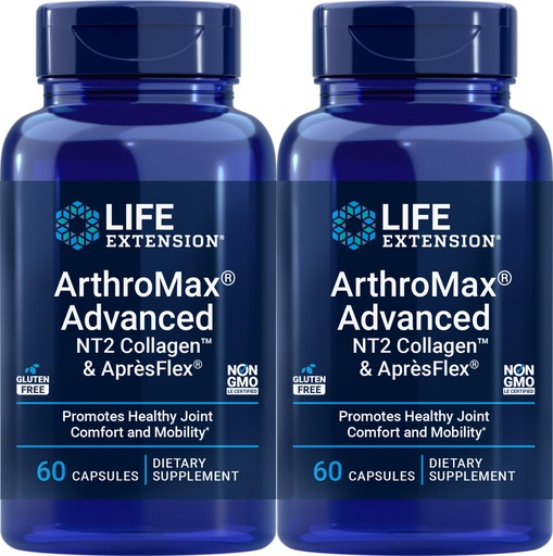 [BRSWI2QGDMIQA3T4] Life Extension ArthroMax Advanced with NT2 Collagen & ApresFlex, 60 Capsules (Pack of 2)