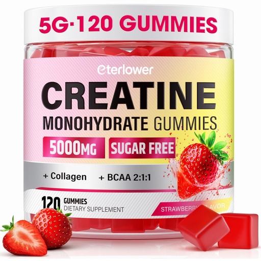 [BRSRGCYPA4FWOFYZ] Creatine Gummies, Creatine Monohydrate Gummies for Men & Women with Collagen, BCAA, Pre & Post-Workout for Muscle Growth, Energy Support, Zero Sugar, Non-GMO, Strawberry Flavor