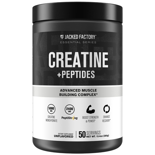 [BRSRGZQHBEMGYDY3] Jacked Factory Creatine + Peptides - Creatine Monohydrate and PeptiStrong Peptides for Muscle Growth and Reduced Muscle Breakdown - Unflavored - 50 Servings