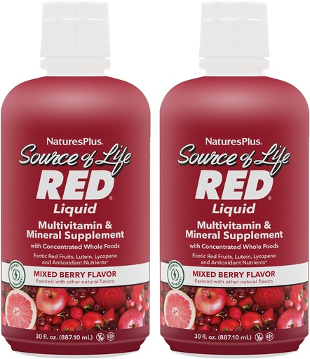 [BRSWYBLQDN6BYCD4] NaturesPlus Source of Life RED Multivitamin Liquid - 30 oz, Pack of 2 - Energy & Immune Support - with Exotic Red Fruits, Lycopene & Lutein - Vegetarian &amp; Gluten Free - 60 Total Servings