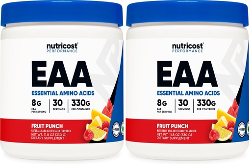 [BRSRGFIROICQK2D6] Nutricost EAA Powder 30 Servings (Fruit Punch) - Essential Amino Acids - Non-GMO, Gluten Free, Vegetarian Friendly (Pack of 2)