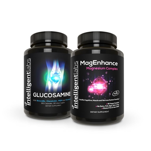 [BRSROHQBOR5BUCTU] Intelligent Labs 2-in-1 Bundle of MagEnhance Triple Magnesium Complex (Magnesium Threonate Supplement with Mg Taurate and Mg Glycinate) + Glucosamine and Chondroitin Joint Care Complex with MSM