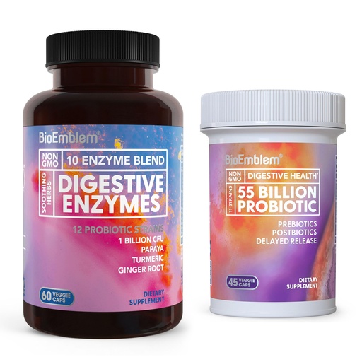 [BRSREYIRAFYB6HY2] BioEmblem Probiotics for Women & Men – 55 Billion CFU with Prebiotics, Postbiotics & Digestive Enzymes - 10 Enzymes
