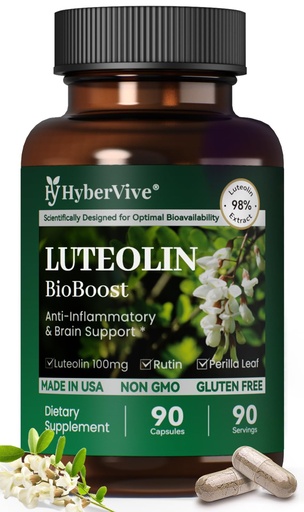 [BRSREFQYAANQKHY2] Luteolin Supplement, 98% Ultra-Purity Luteolin Extract – Plant-Based Flavonoid Supplement for Brain Health, Immune Support & Inflammatory Balance – Made in USA, 90 Vegan Capsules