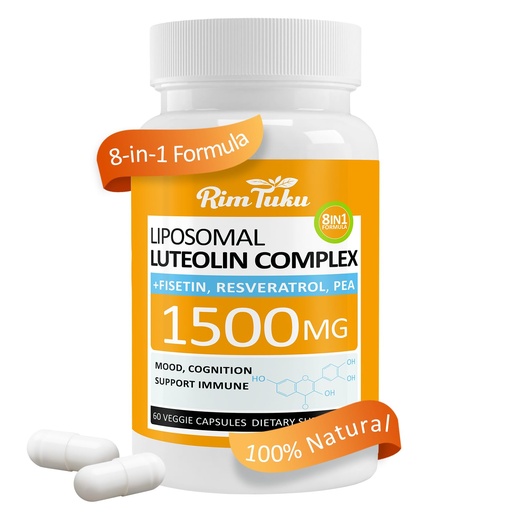 [BRSREEIEOYNQOGTH] 1500MG Liposomal Luteolin Supplement 8-in-1 Formula with Fisetin, Pea, Turmeric, Potent Flavonoid Absorption-Optimized Actives for Brain 60 Capsules