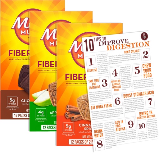 [BRSRMCYEOB5AG3LD] Fiber Thins Digestive Health Support Psyllium Fiber Bars Variety with Bleam Digestive Health Tip Card - Apple Crisp - Cinnamon Spice - Chocolate - Variety Pack of 3