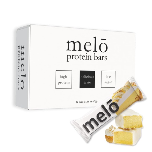 [BRSRGYI5OZ4G2DTZ] melō protein bars (12 count, Lemon Meringue)- high protein, low sugar, fluffy marshmallow-like center, gluten free snack with no artificial sweeteners