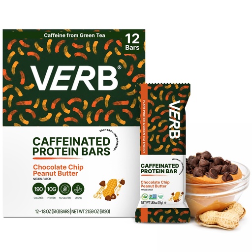 [BRSROAYCB5YWEAY3] Verb Energy - Caffeinated Protein Bars Chocolate Chip Peanut Butter 10g Plant Based Protein Bars High Protein - Vegan Snack - Gluten Free Breakfast Snack with Organic Green Tea, 51g (Pack of 12)