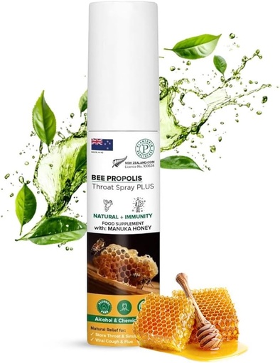 [BRSRMGQ5OZ4AKD3G] New Zealand Bee Propolis Sore Throat Spray with Manuka Honey - 20 ml | Dry Mouth Spray for Sore Throat Relief, 83 Servings | Propolis Spray for Immune Support - Alternate of Cough Drops