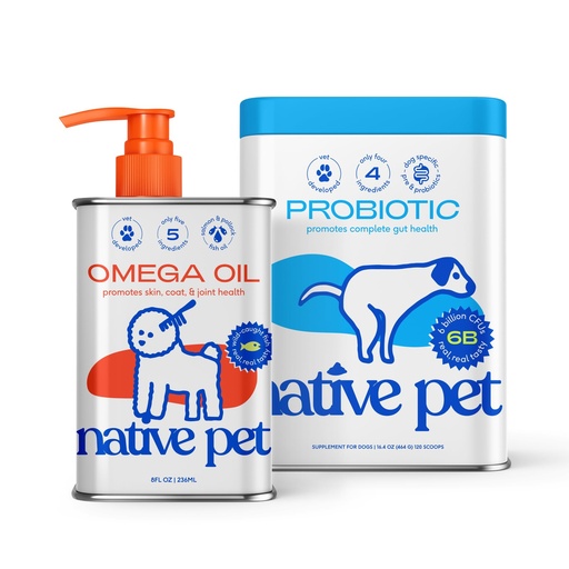 [BRSRMHQYOYJW2C3P] Native Pet Probiotic for Dogs & Omega Oil for Dogs| Vet Created Probiotic Powder for Digestive Issues | 8 Oz. Omega Oil & 16 Oz. Probiotic