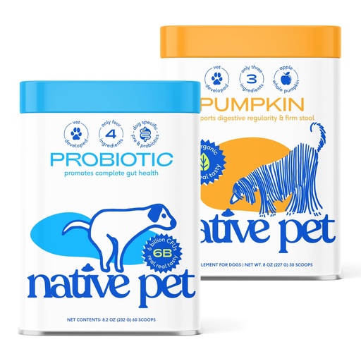[BRSW2YYQB4BAK3QZ] Native Pet Belly Bundle | Pumpkin for Dogs (8oz) + Probiotic Powder for Dogs (8 oz) | All-Natural Remedy for Dog Diarrhea + Dog Upset Stomach + Dog Gas Relief | Natural Relief for Upset Stomach!