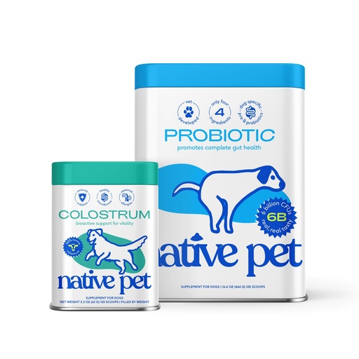 [BRSREYLYAAMRMCL3] Native Pet Probiotic Power Duo: Colostrum for Dogs (120 Scoops) & Probiotic for Dogs (120 Scoops) - Bovine Colostrum Powder & Vet Created Probiotic Powder for Digestive Issues