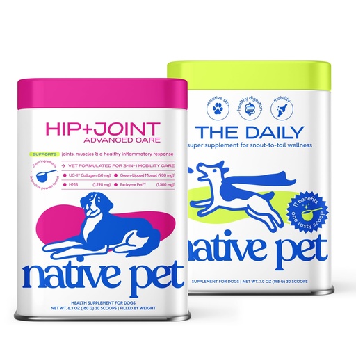 [BRSREBL7C4BR4DQ3] Native Pet Joint Health & Daily Wellness Pack: Hip & Joint Supplement for Dogs - Supports Joints, Cartilage, Muscles & Anti-Inflammatory & Dog Vitamins & Supplements - 11-in-1 Multivitamin Powder - 30