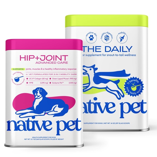 [BRSREBI3CRYAAH3U] Native Pet Joint Health & Daily Wellness Pack: Hip & Joint Supplement for Dogs - Supports Joints, Cartilage, Muscles & Anti-Inflammatory & Dog Vitamins & Supplements 11-in-1 Multivitamin - 60 Scoops