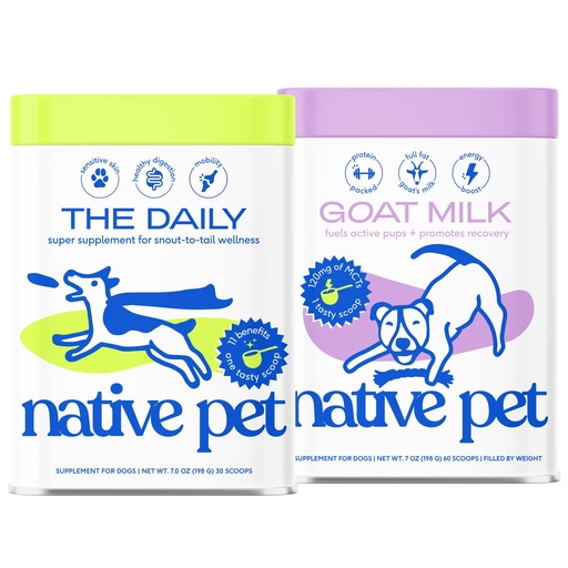 [BRSREYAZCMPBSYDX] Native Pet The Daily Dog Supplement (30 Scoops) and Goat Milk Powder for Dogs and Cats (60 Scoops).- 11-in-1 Multivitamin and Food Topper to Support a Healthy Digestive System