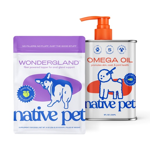 [BRSREYA5CR6B63L5] Native Pet WonderGland (30 Scoops) & Omega Oil for Dogs (8 Oz.) - Dog Anal Gland Treatment Using Fiber for Dogs & Omega 3 Fish Oil Promotes Healthy Skin, Shiny Coat, & Strong Joints