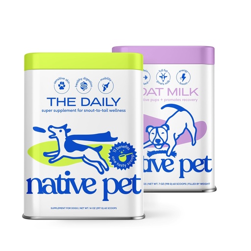 [BRSREYAZC4DWC3DO] Native Pet The Daily Dog Supplement (60 Scoops) and Goat Milk Powder for Dogs and Cats (60 Scoops) - 11 in 1 Multivitamin and Food Topper to Support a Healthy Digestive System