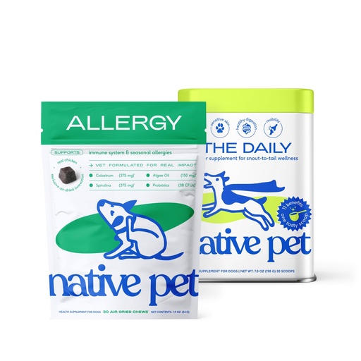 [BRSREYATAB7RADYV] Native Pet Allergy Chews for Dogs (30 Air-Dried Chews) & Daily Dog Vitamins & Supplements (7 Oz.) - Itching Relief for Dogs & 11-in-1 Multivitamin with 21 Supplements & Vitamins