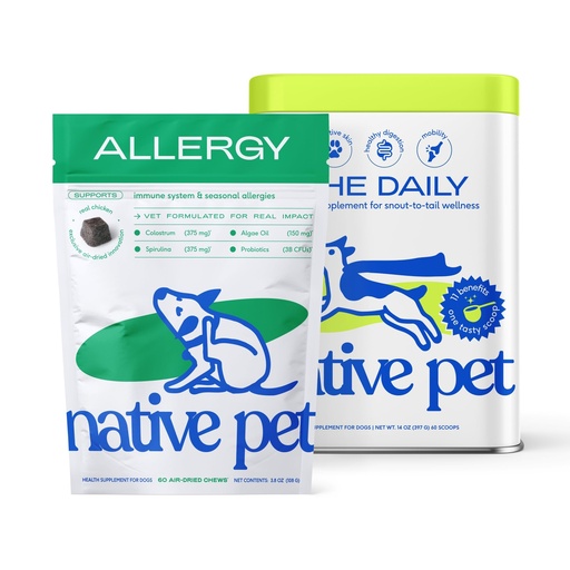 [BRSREYATAAMQGC32] Native Pet Allergy Chews for Dogs (60 Air-Dried Chews) & Daily Dog Vitamins & Supplements (60 Scoops) - Itching Relief for Dogs & 11-in-1 Multivitamin with 21 Supplements & Vitamins