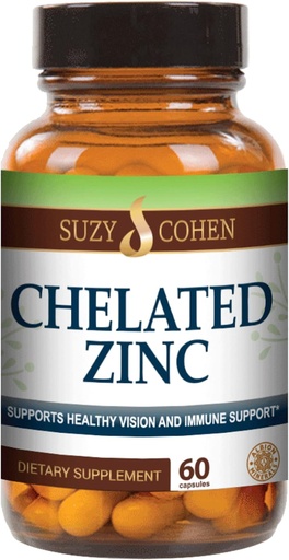 [BRSRMZYFAQPQEYIU] Suzy Cohen Chelated Zinc Supplements - 60 Capsules Gentle on The Stomach - Zinc is for Healthy Cell Growth and DNA Formation - Supports Healthy Immune Function and Skin Health