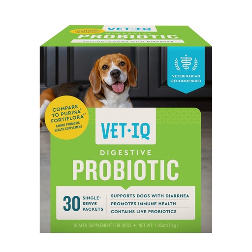 [BRSRAHAOBECGECA3] VetIQ Probiotic Powder for Dogs, Treats Diarrhea, Digestive Issues, Food Sensitivity, Chicken Flavored, Single-Serve Packets, 30 Count