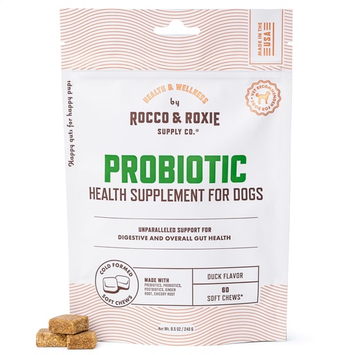 [BRSREHTQCJ7AMYIY] Rocco & Roxie Probiotics for Dogs, Support Gut and Digestive Health, Anti Diarrhea, Constipation & Gas Relief, Allergies, & Itchy Skin, Prebiotics, Enzymes, Puppy to Senior Dog Supplements Chews 60ct