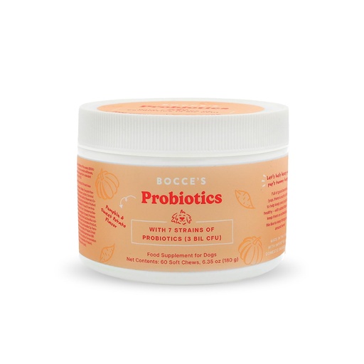 [BRSRMYYBOAIAM33V] Bocce's Bakery Probiotic Supplement for Dogs, Daily Chews, Made in The USA with with 7 Strains of Probiotics, Supports Digestion, Pumpkin & Sweet Potato, 60 ct, Orange (DG-SP-PRO60)