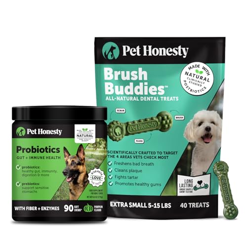 [BRSRGC33OIFG2DY6] Pet Honesty Dog Wellness Virtual Bundle – Probiotics Supplement (Pumpkin, 90 Ct) + Brush Buddies Dental Sticks for Extra Small Dogs (40 Ct) – Digestive & Dental Support
