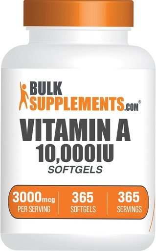 [BRSROFQPOINWCYLJ] BulkSupplements.com 비타민 A 10000 IU Softgels - Retinyl Palmitate로, 비타민 A 보충 - 아이 & 면역 지원, 글루텐 무료, 봉사 당 1 Softgel, 365 조사 (1의 포장)