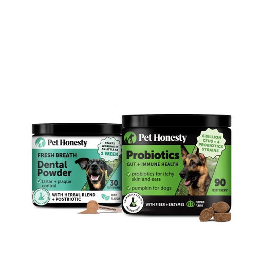 [BRSRAAAZCEPQGEYV] Daily Essentials Virtual Bundle - Probiotics for Dogs + Dental Powder for Teeth Cleaning & Plaque Removal, Gut Health & Immune Support for Dogs