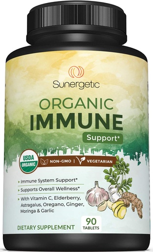 [BRSWYHT4BZ7AMYDO] USDA Organic Immune Support Supplement – Organic Immune Health Supplement with Vitamin C, Elderberry, Astragalus, Oregano, Ginger, Moringa & Garlic – Organic Immune System Support - 90 Immune Tablets