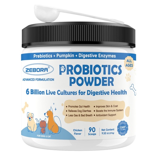 [BRSRAC3YCMFBGDLZ] ZEBORA Probiotics for Dogs, Probiotic Powder with Pumpkin, Prebiotics & Digestive Enzymes, 6 Billion CFUs Dog Probiotics for Digestive Health, Gut & Immune Health, Chicken Flavor, 90 Scoops