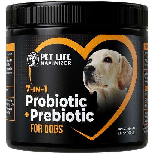 [BRSRGYYYCMDR4HTL] 7-in-1 Probiotic + Prebiotic for Dogs. For Digestive Health, Yeast, Itchy Skin, Itchy Ears, Paw Licking. Dog Gut Health Probiotics Supplement 5 Billion CFU Multi-Strain Formula. Daily Powder Topper