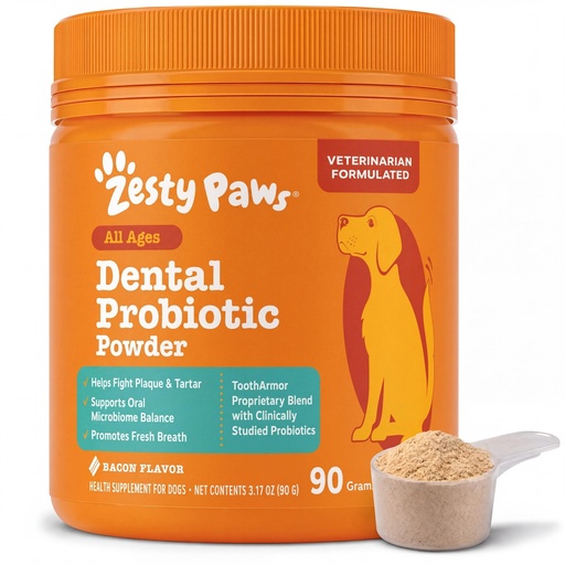 [BRSRGGQZAAORY3QZ] Zesty Paws Probiotic Dental Powder for Dogs Teeth - Fights Plaque, Tartar & Bad Dog Breath - Dog Teeth Cleaning Powder for Oral Microbiome & Gut Health - Pet Supplement for Dental Health