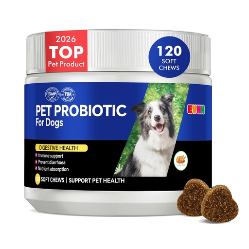 [BRSRECQEO56WEH3J] Probiotics for Dogs with Digestive Enzymes & Prebiotics - Diarrhoea Relief, Gut Health Support, Immune & Anti-Itch Function, Chicken Flavor, 120 Chews