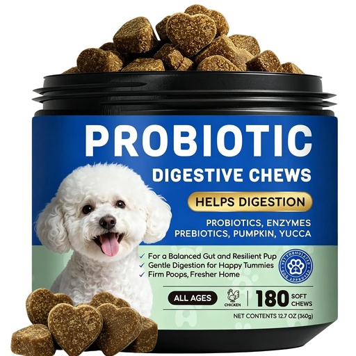 [BRSRGFAEBYHAAHTX] Probiotics for Dogs: 10B CFU Digestive Health Soft Chews with Prebiotics, Enzymes & Pumpkin - for Small & Large Dogs, Stool, Gut, Immune Support - Chicken, 180ct