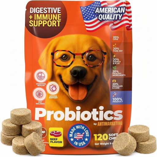 [BRSRGBTYOUNRUGTX] Probiotics for Dogs, Dog Probiotics for Digestive Health, Gut Support & Yeast Balance – 120 Probiotic Chews for Dogs with Pumpkin, Digestive Enzymes & Prebiotics